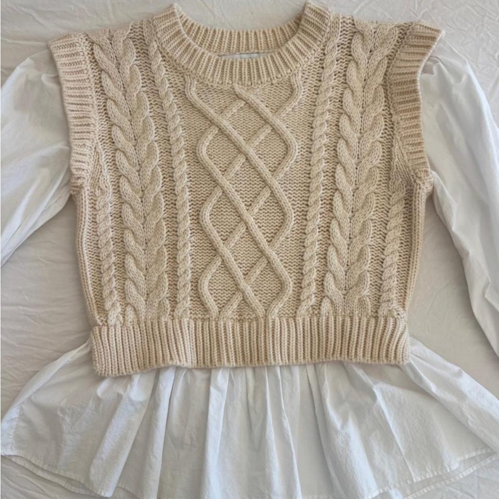 English Factory Cable Knit Sweater Vest in Cream